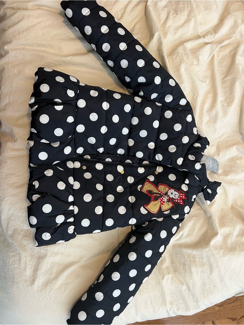 Disney Black and White Polka Dot Puffer Jacket